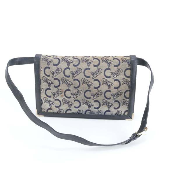 Celine Sulky Leather Canvas Shoulder Bag Handbag Navy Women's